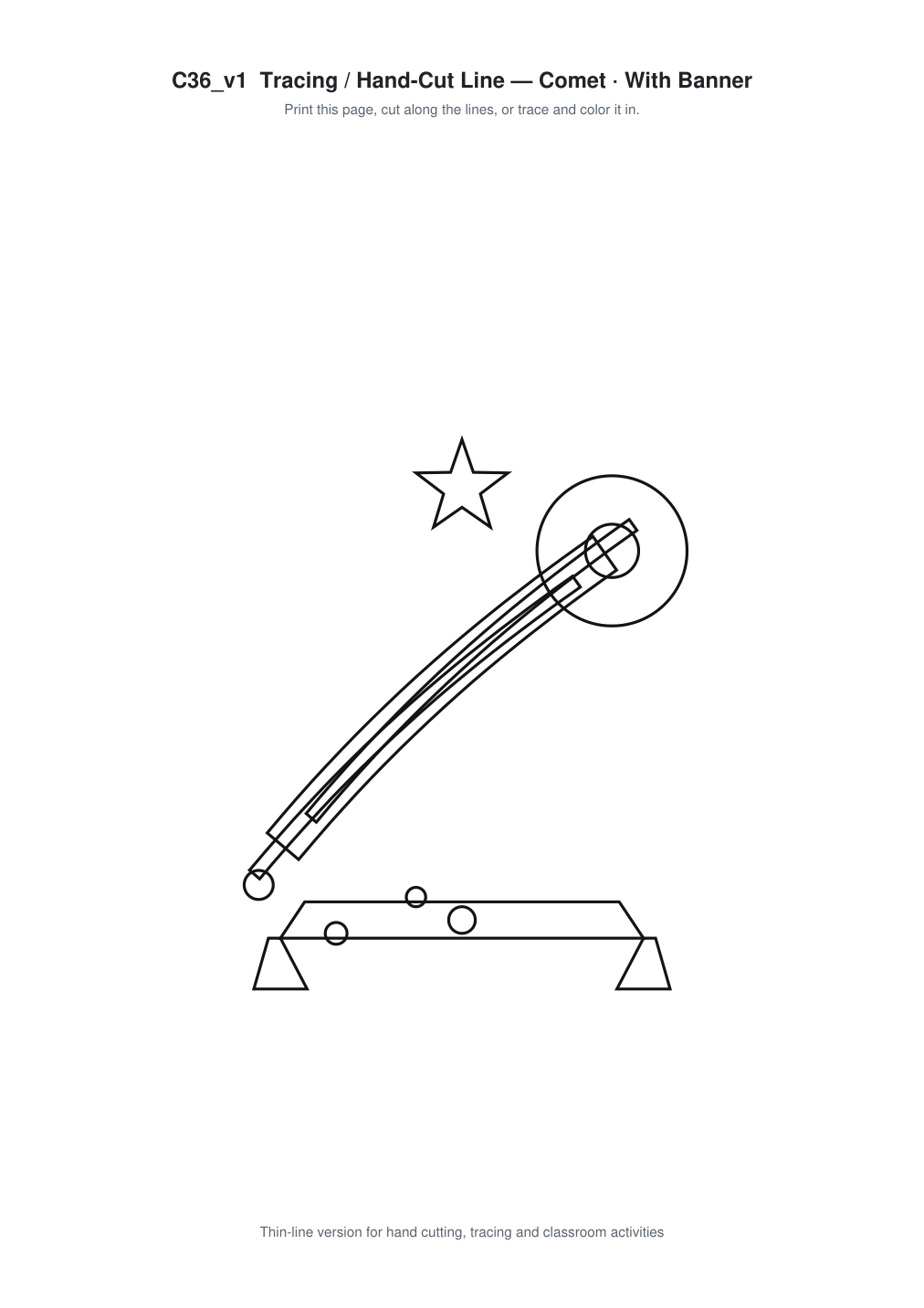 Comet Banner Paper Cut - Free SVG + PDF Pack - line art