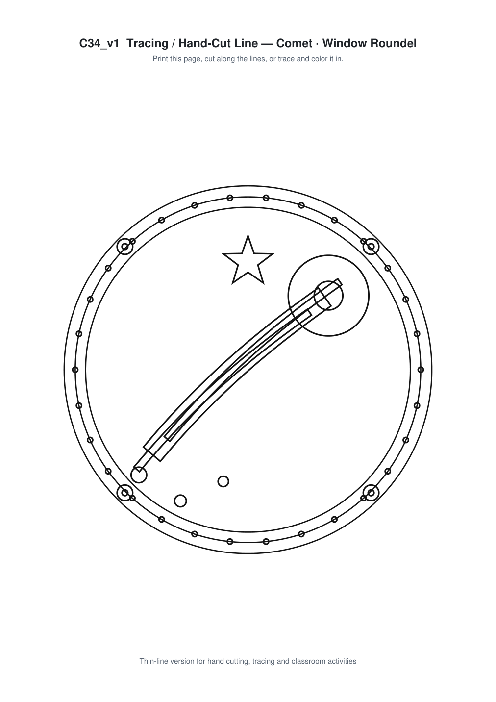 Comet Window Roundel Paper Cut - Free SVG + PDF Pack - line art