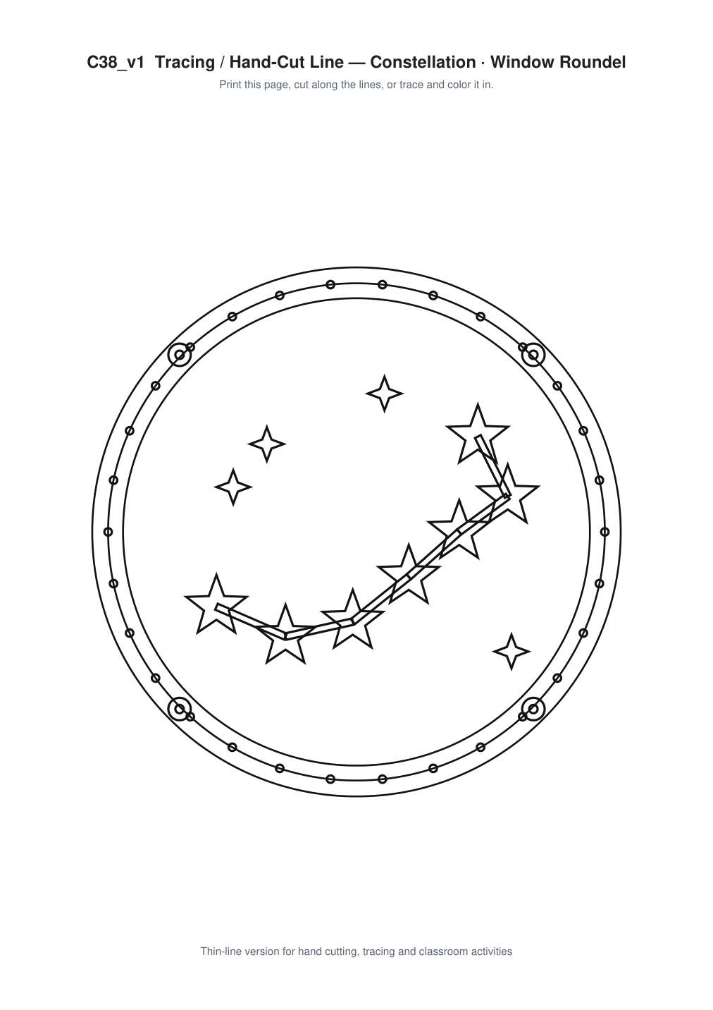 Constellation Window Roundel Paper Cut - Free SVG + PDF Pack - line art
