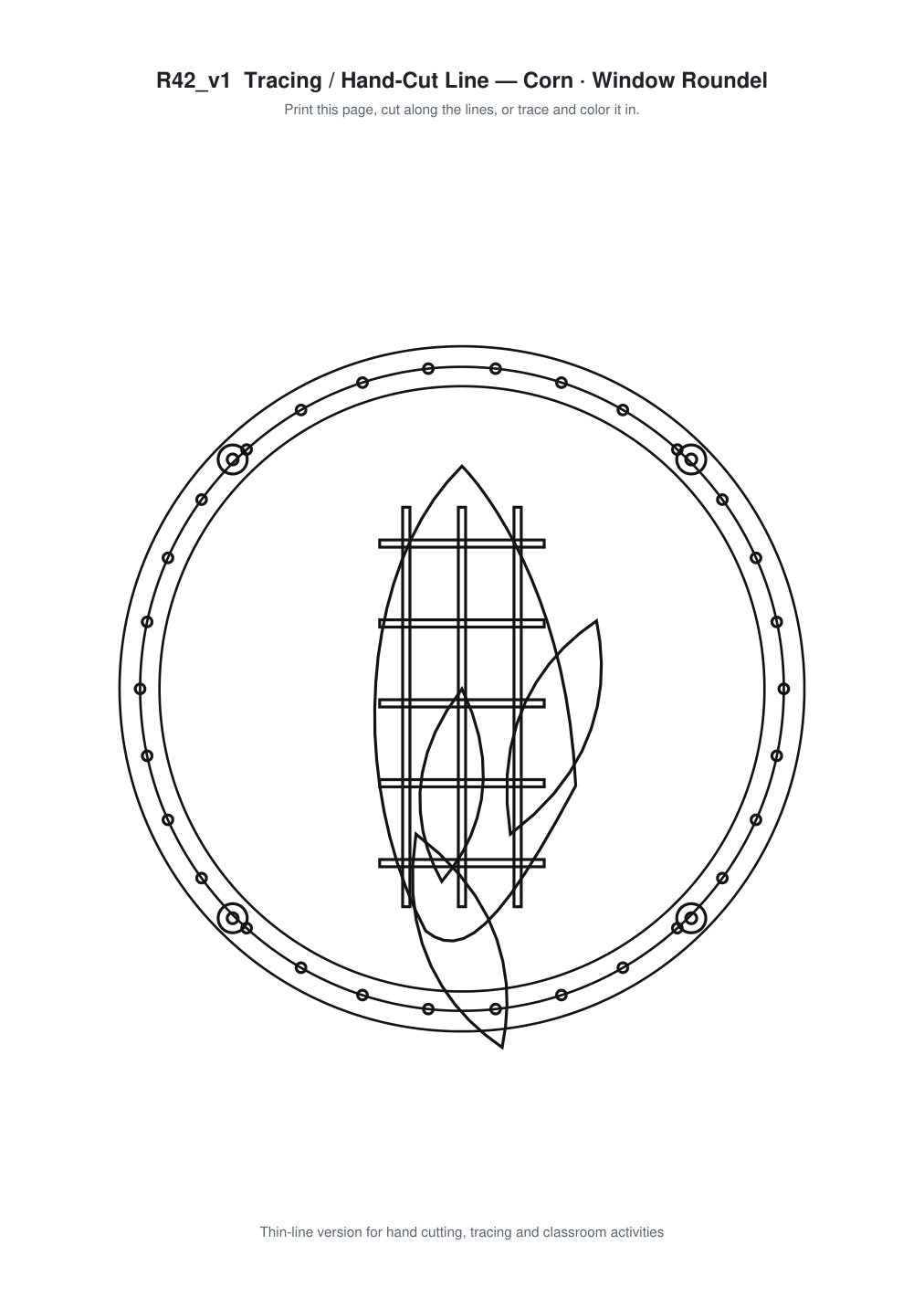 Corn Window Roundel Paper Cut - Free SVG + PDF Pack - line art