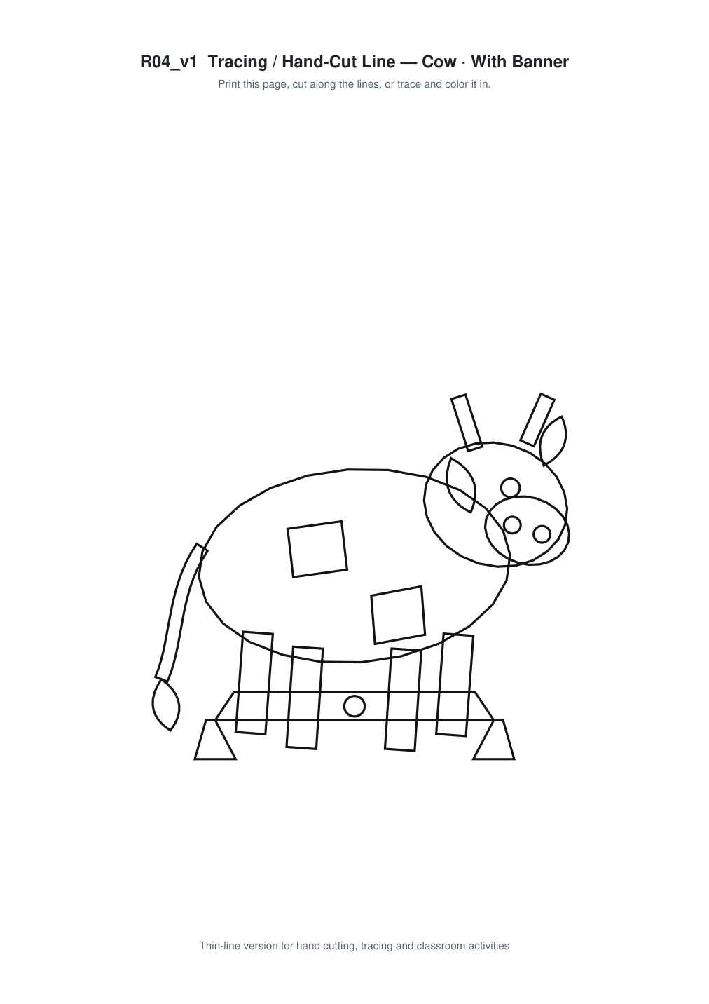 Cow Banner Paper Cut - Free SVG + PDF Pack - line art