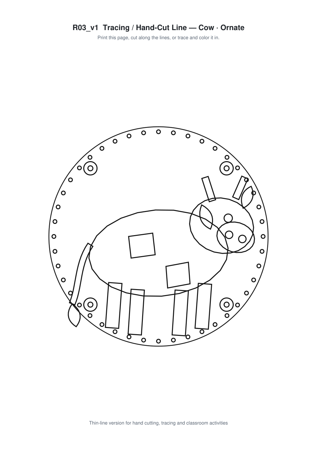 Cow Ornate Paper Cut Panel - Free SVG + PDF Pack - line art