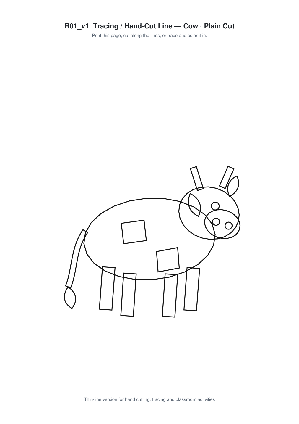 Cow Paper Cut Template - Free SVG + PDF Pack - line art