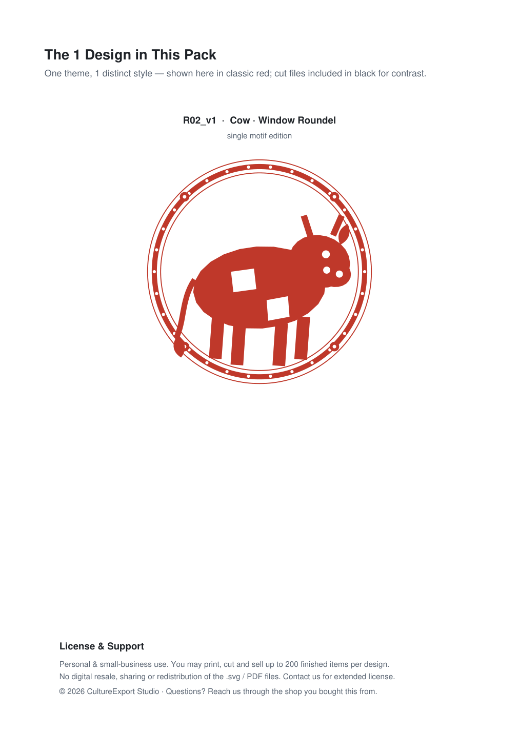 Cow Window Roundel Paper Cut - Free SVG + PDF Pack - design