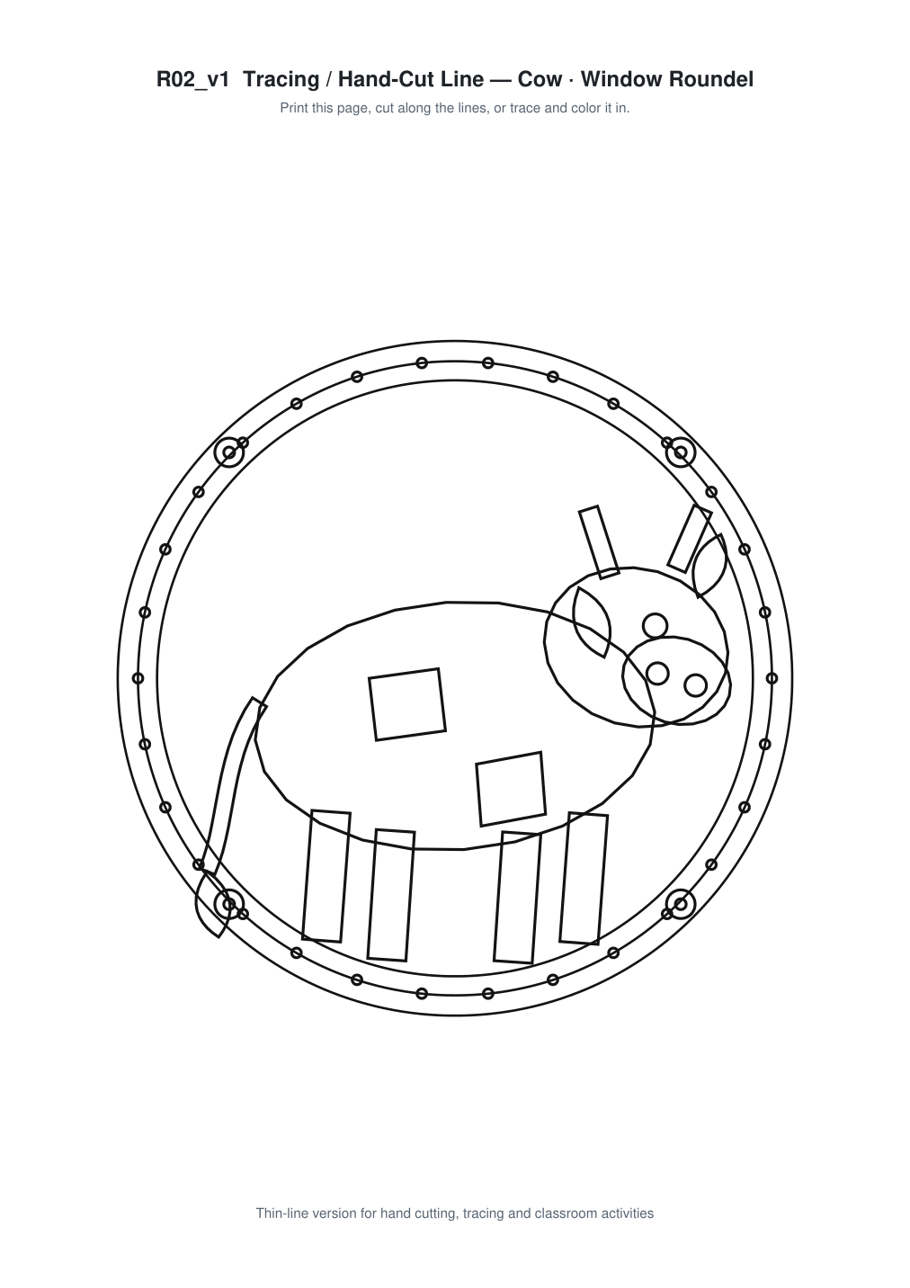 Cow Window Roundel Paper Cut - Free SVG + PDF Pack - line art