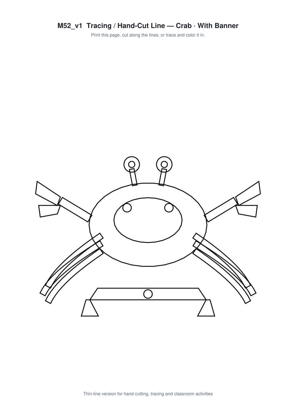 Crab Banner Paper Cut - Free SVG + PDF Pack - line art