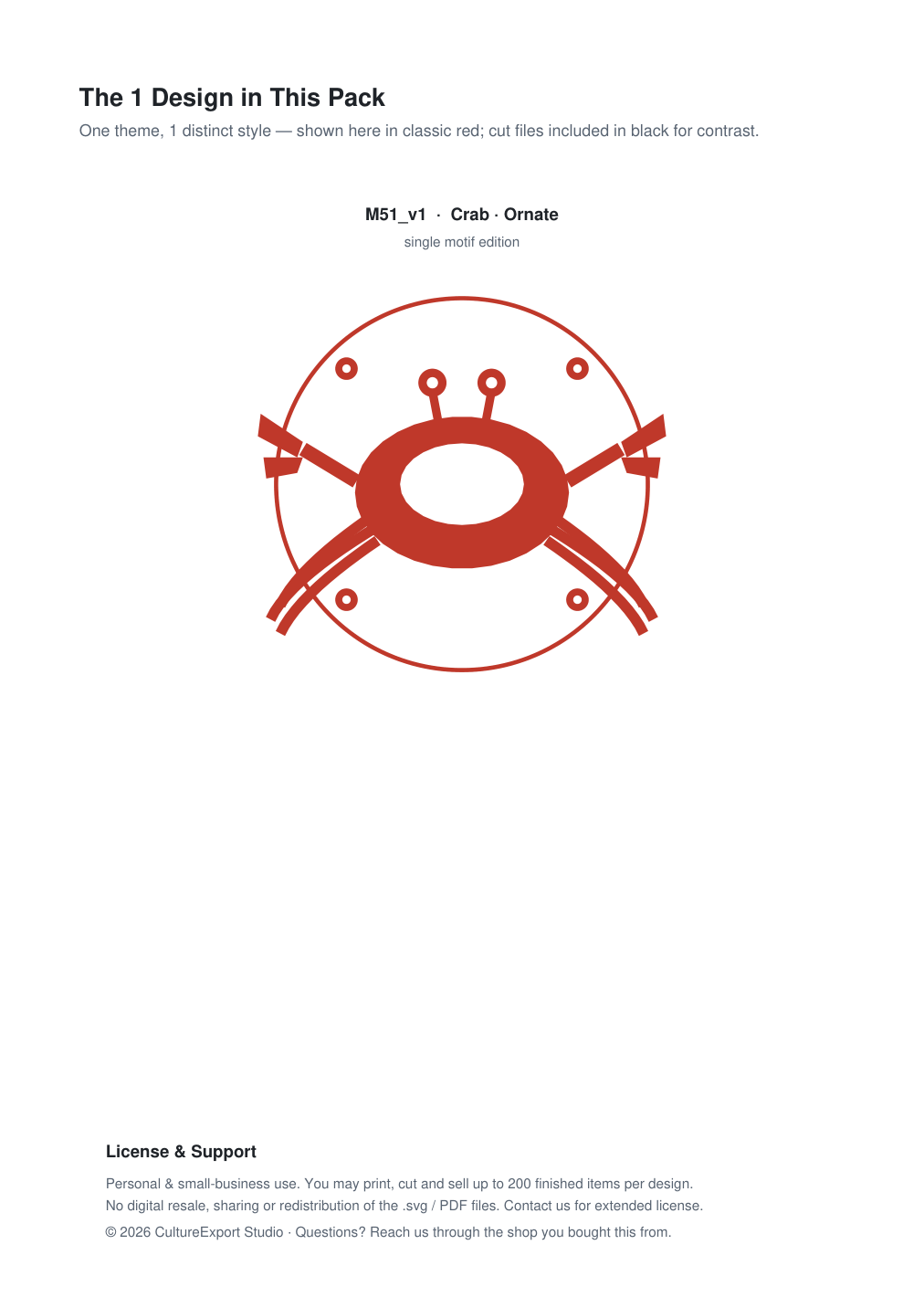 Crab Ornate Paper Cut Panel - Free SVG + PDF Pack - design