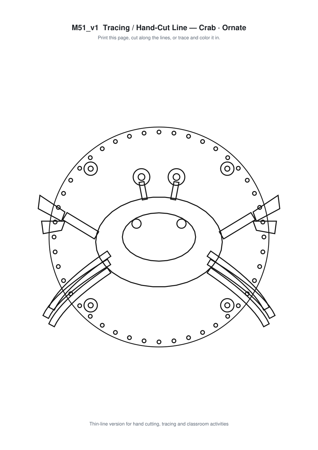 Crab Ornate Paper Cut Panel - Free SVG + PDF Pack - line art