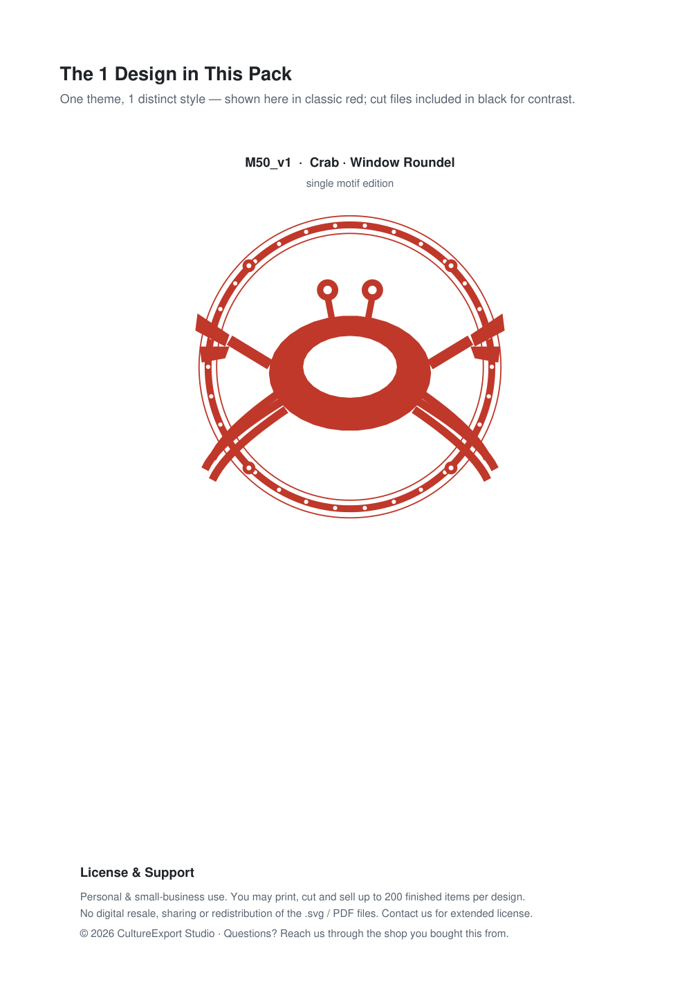 Crab Window Roundel Paper Cut - Free SVG + PDF Pack - design