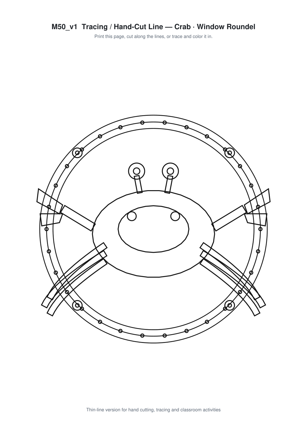 Crab Window Roundel Paper Cut - Free SVG + PDF Pack - line art