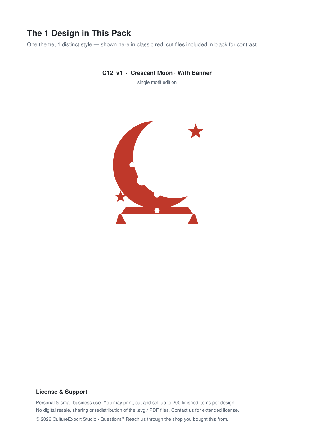 Crescent Moon Banner Paper Cut - Free SVG + PDF Pack - design