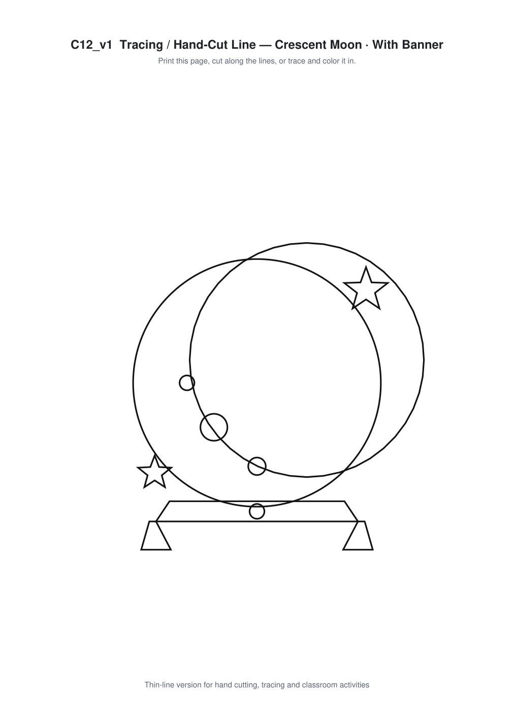 Crescent Moon Banner Paper Cut - Free SVG + PDF Pack - line art