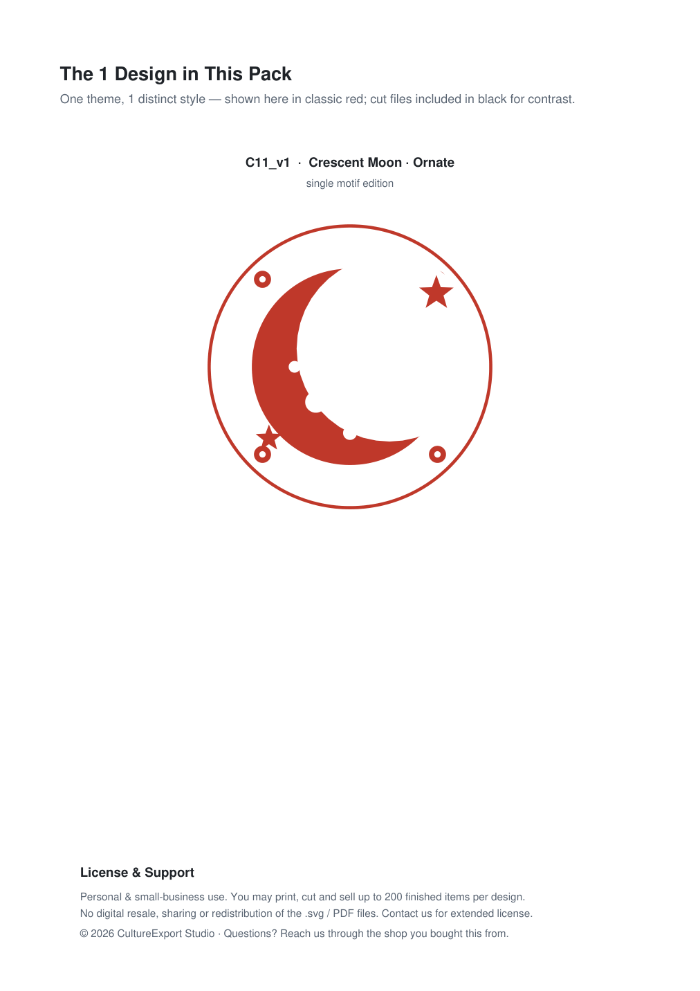 Crescent Moon Ornate Paper Cut Panel - Free SVG + PDF Pack - design