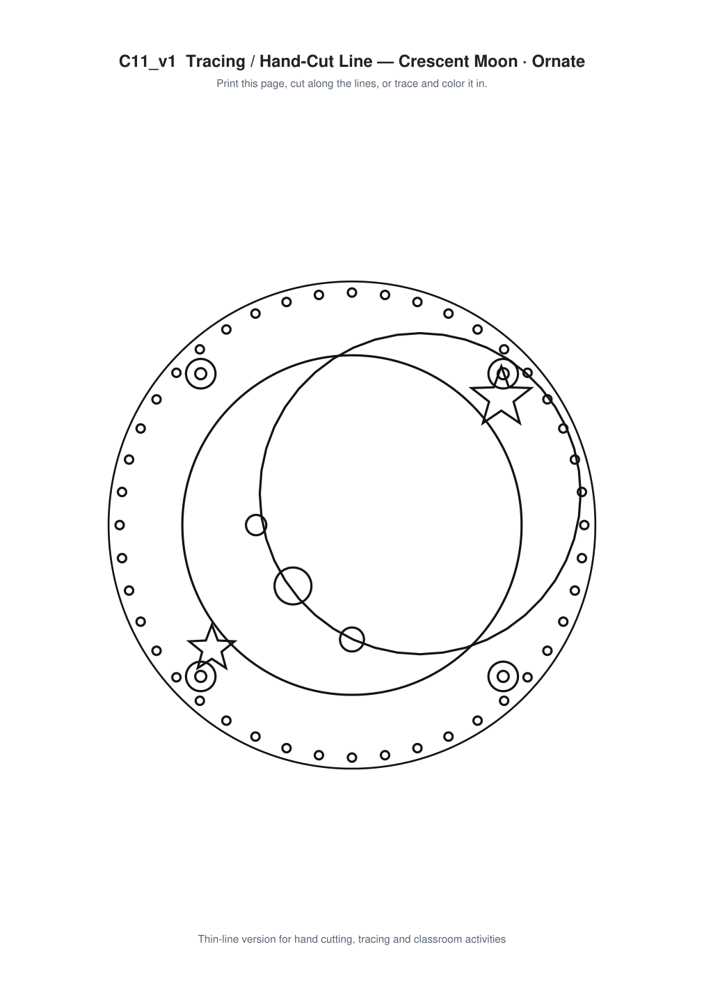 Crescent Moon Ornate Paper Cut Panel - Free SVG + PDF Pack - line art