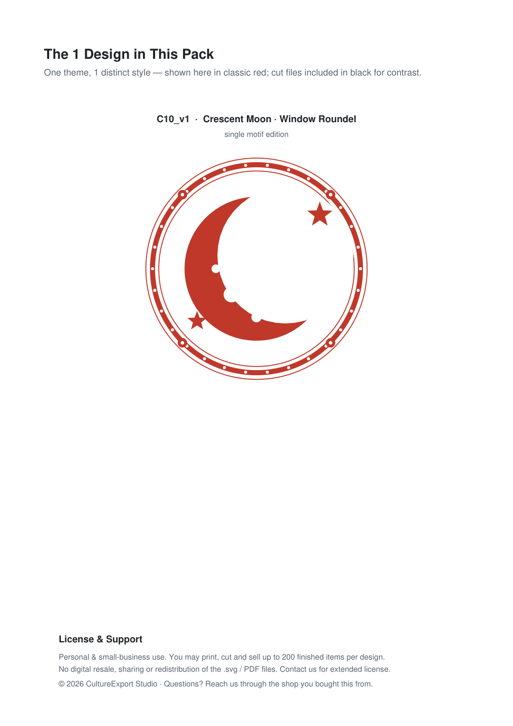 Crescent Moon Window Roundel Paper Cut - Free SVG + PDF Pack - design