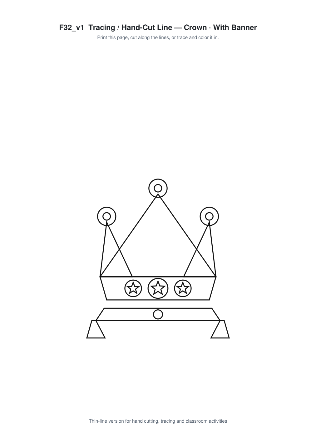 Crown Banner Paper Cut - Free SVG + PDF Pack - line art