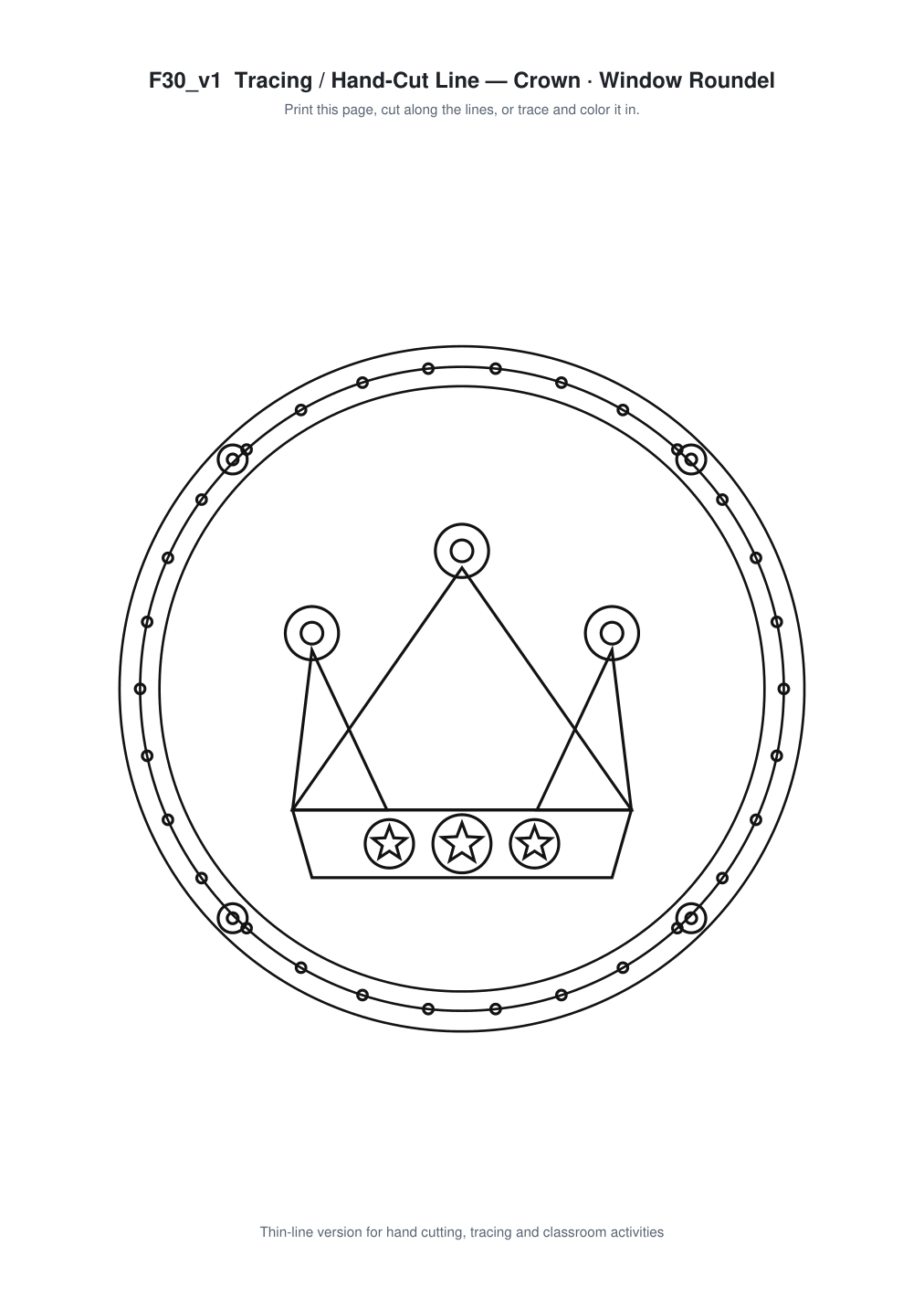 Crown Window Roundel Paper Cut - Free SVG + PDF Pack - line art