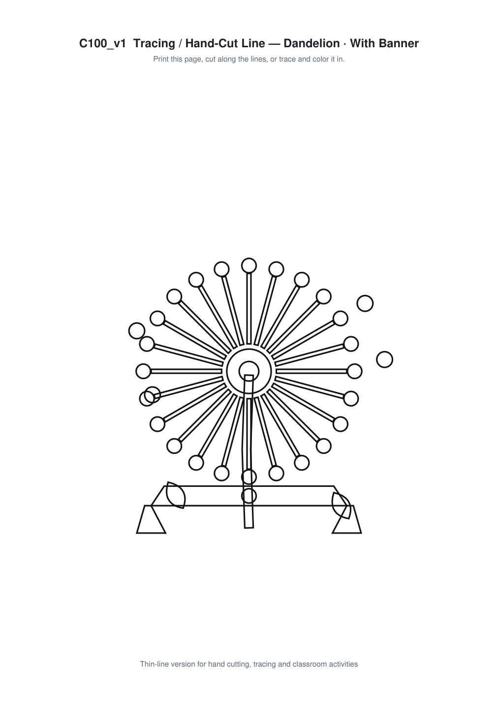 Dandelion Banner Paper Cut - Free SVG + PDF Pack - line art