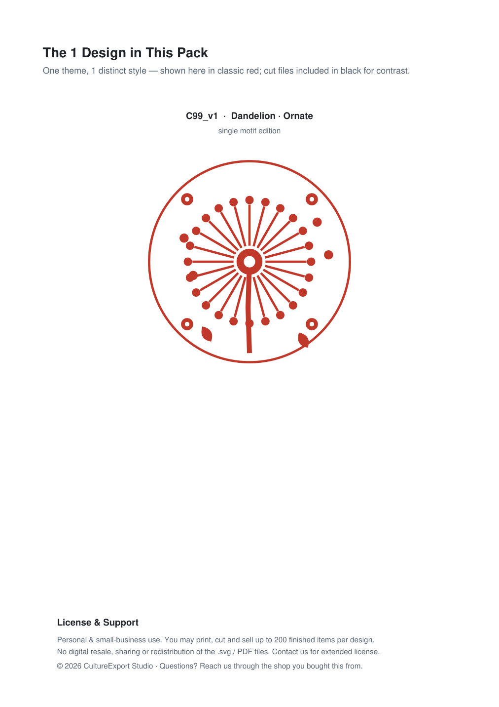 Dandelion Ornate Paper Cut Panel - Free SVG + PDF Pack - design
