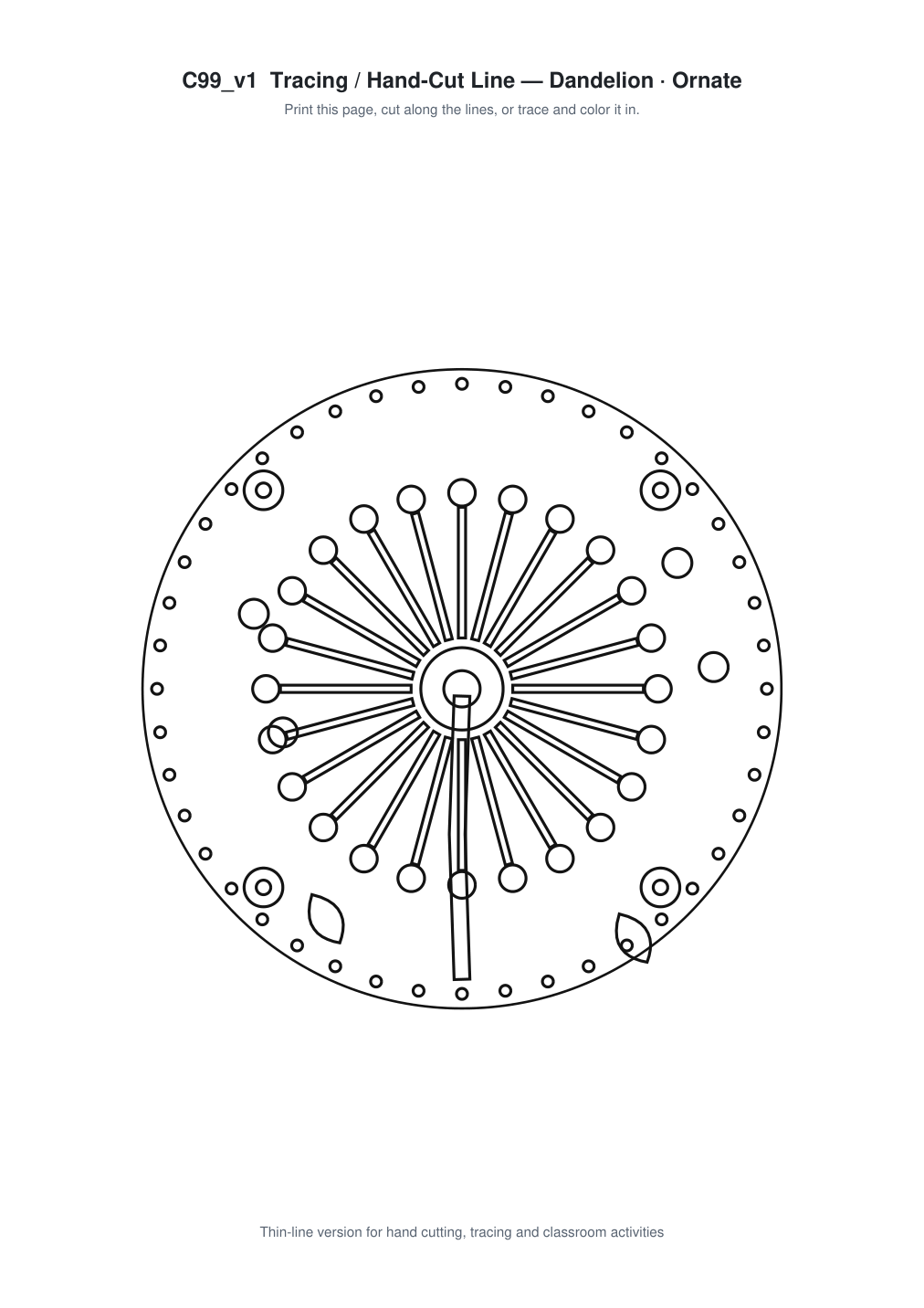 Dandelion Ornate Paper Cut Panel - Free SVG + PDF Pack - line art