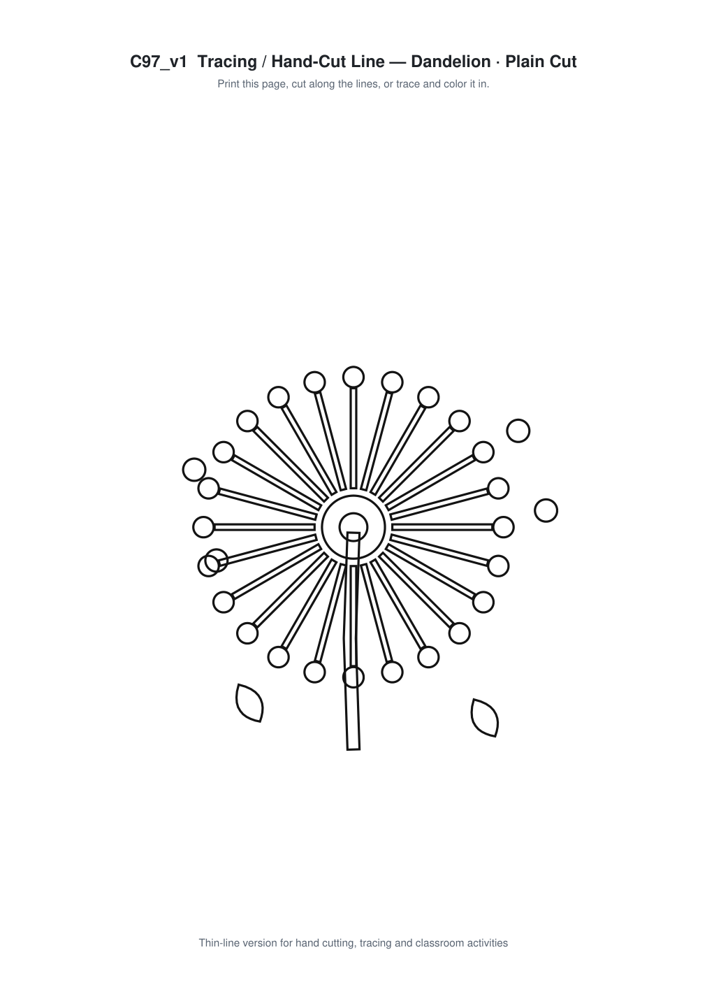 Dandelion Paper Cut Template - Free SVG + PDF Pack - line art