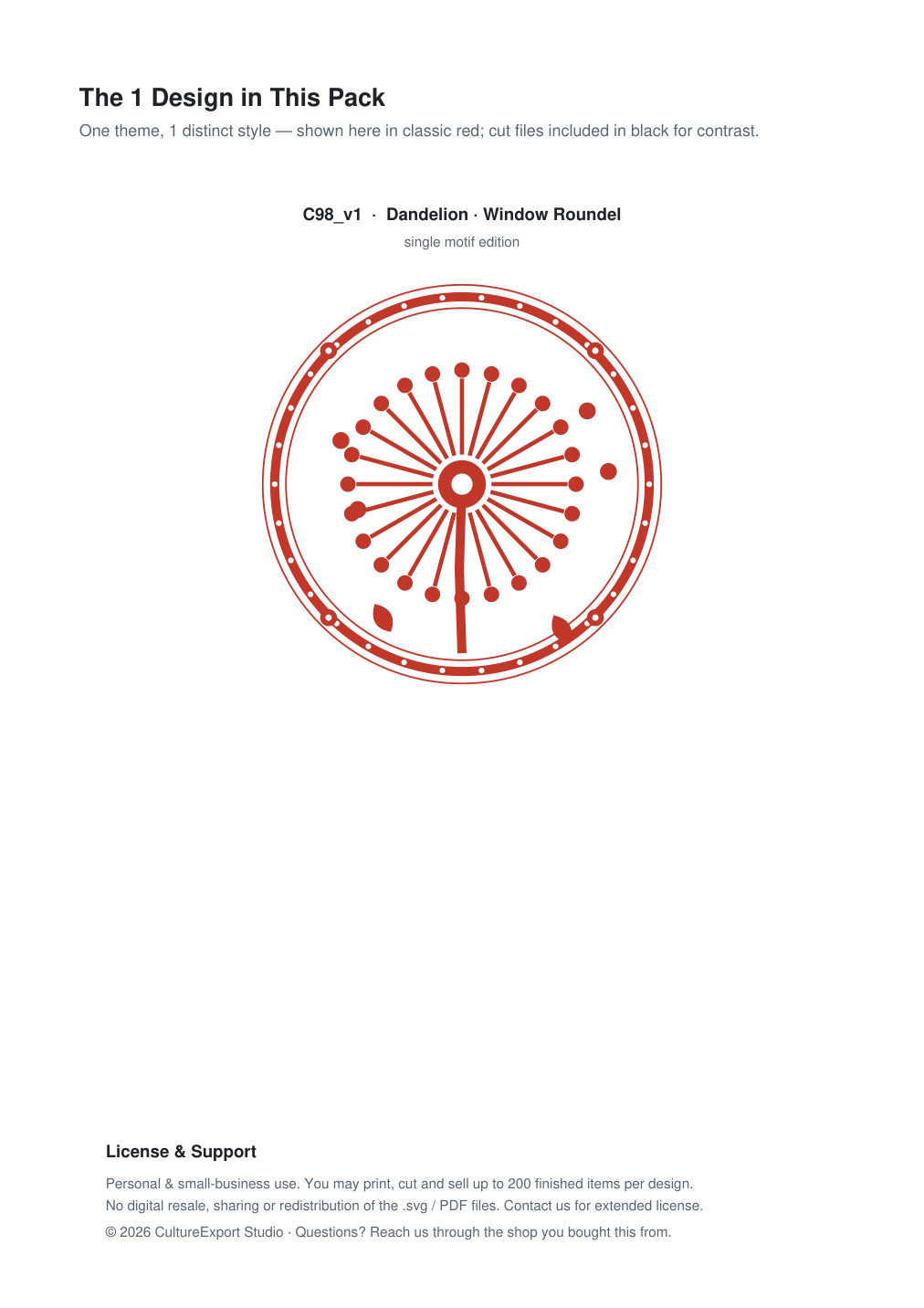 Dandelion Window Roundel Paper Cut - Free SVG + PDF Pack - design