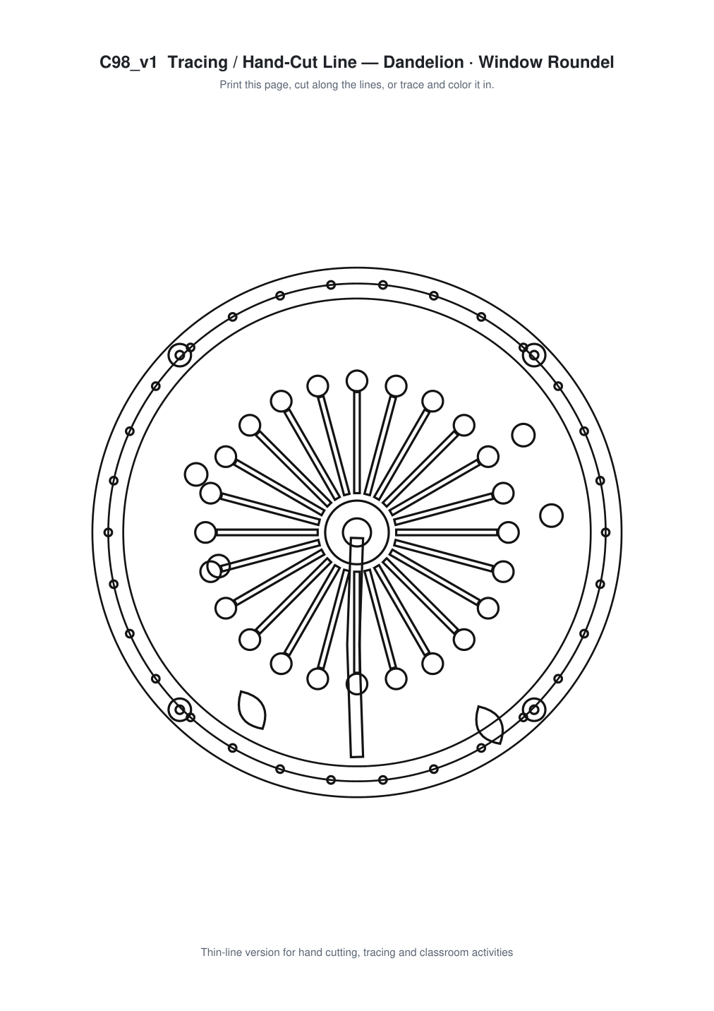 Dandelion Window Roundel Paper Cut - Free SVG + PDF Pack - line art