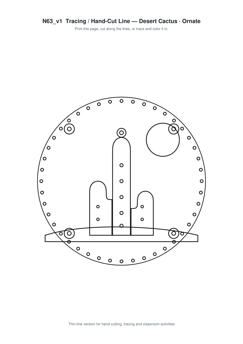 Desert Cactus Ornate Paper Cut Panel - Free SVG + PDF Pack - line art