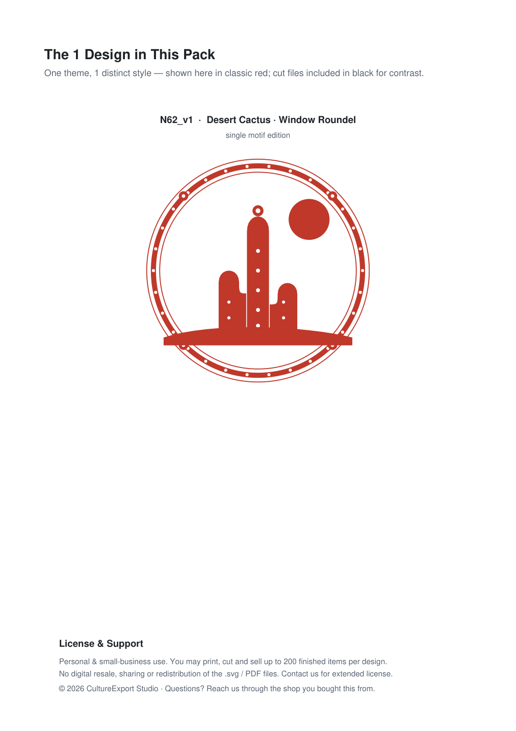 Desert Cactus Window Roundel Paper Cut - Free SVG + PDF Pack - design