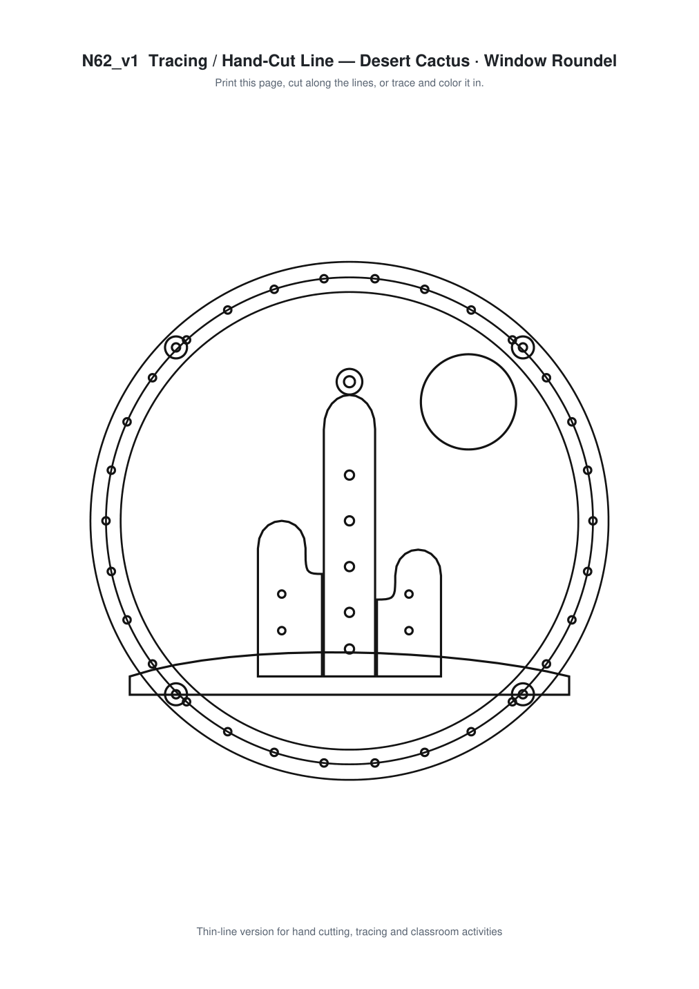 Desert Cactus Window Roundel Paper Cut - Free SVG + PDF Pack - line art