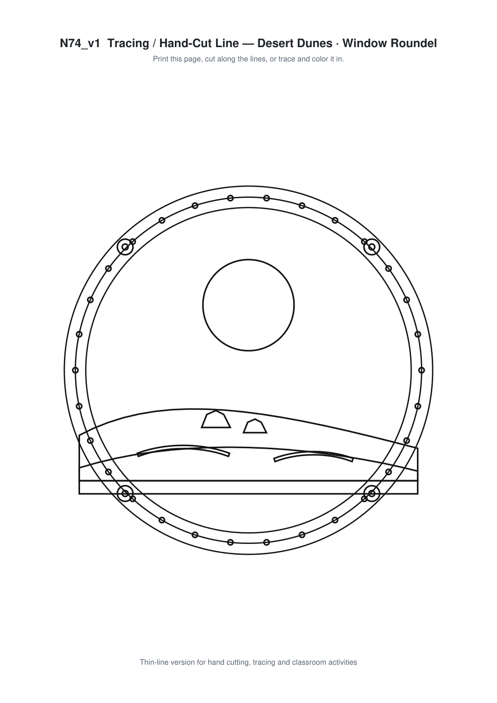 Desert Dunes Window Roundel Paper Cut - Free SVG + PDF Pack - line art