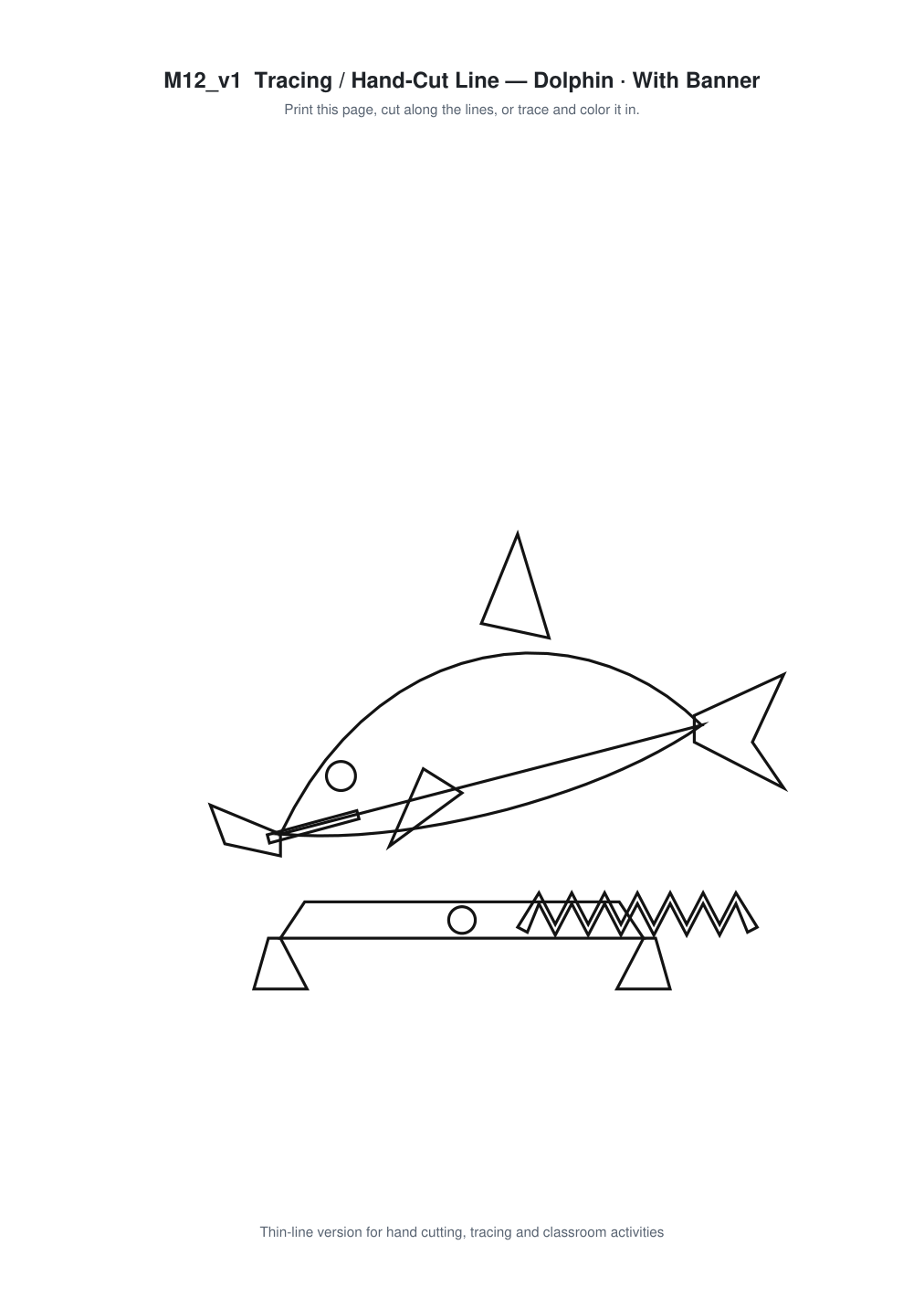 Dolphin Banner Paper Cut - Free SVG + PDF Pack - line art