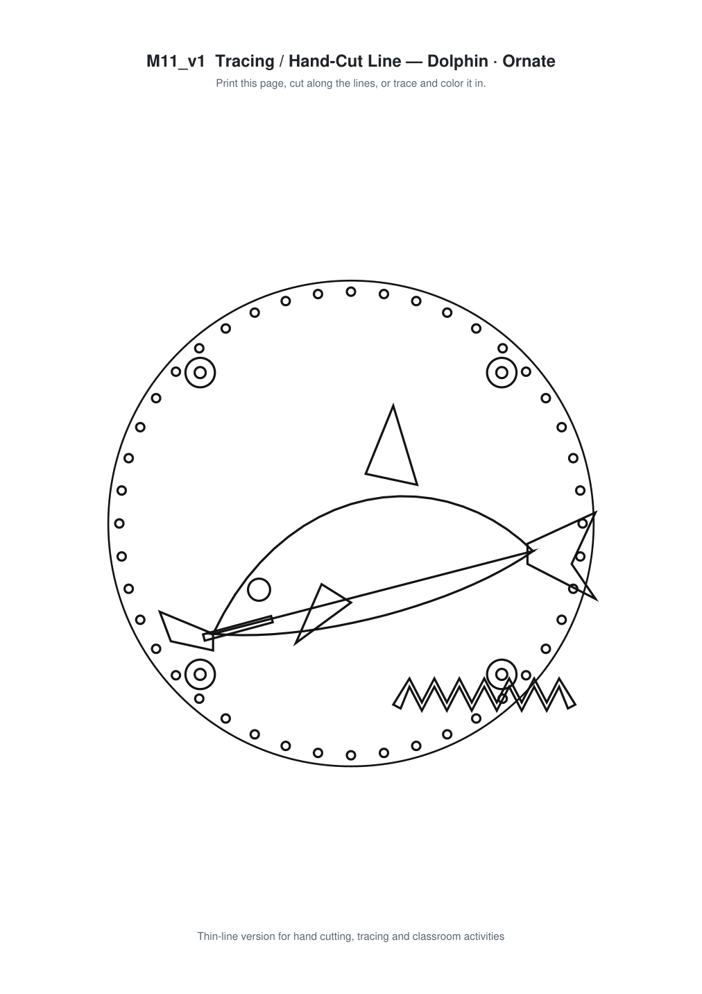 Dolphin Ornate Paper Cut Panel - Free SVG + PDF Pack - line art