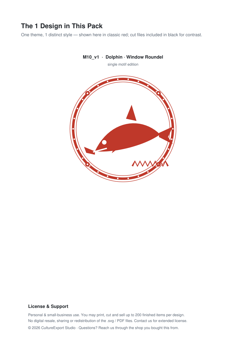 Dolphin Window Roundel Paper Cut - Free SVG + PDF Pack - design