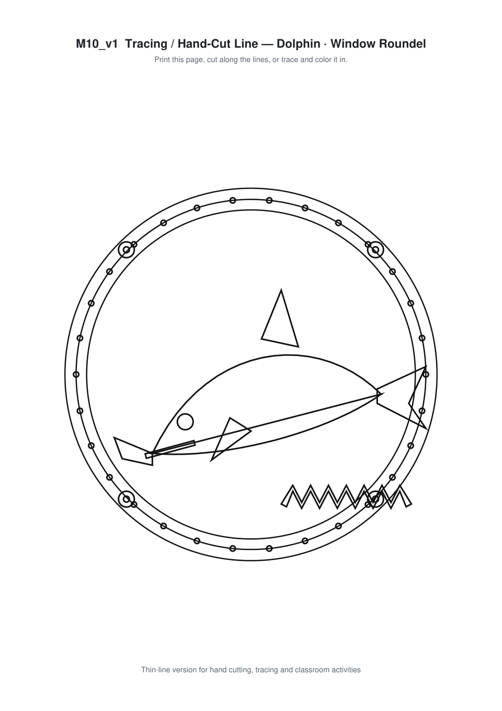 Dolphin Window Roundel Paper Cut - Free SVG + PDF Pack - line art