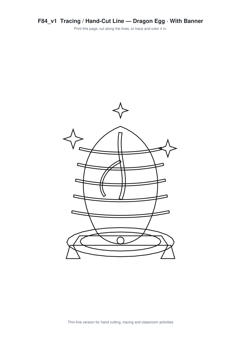 Dragon Egg Banner Paper Cut - Free SVG + PDF Pack - line art