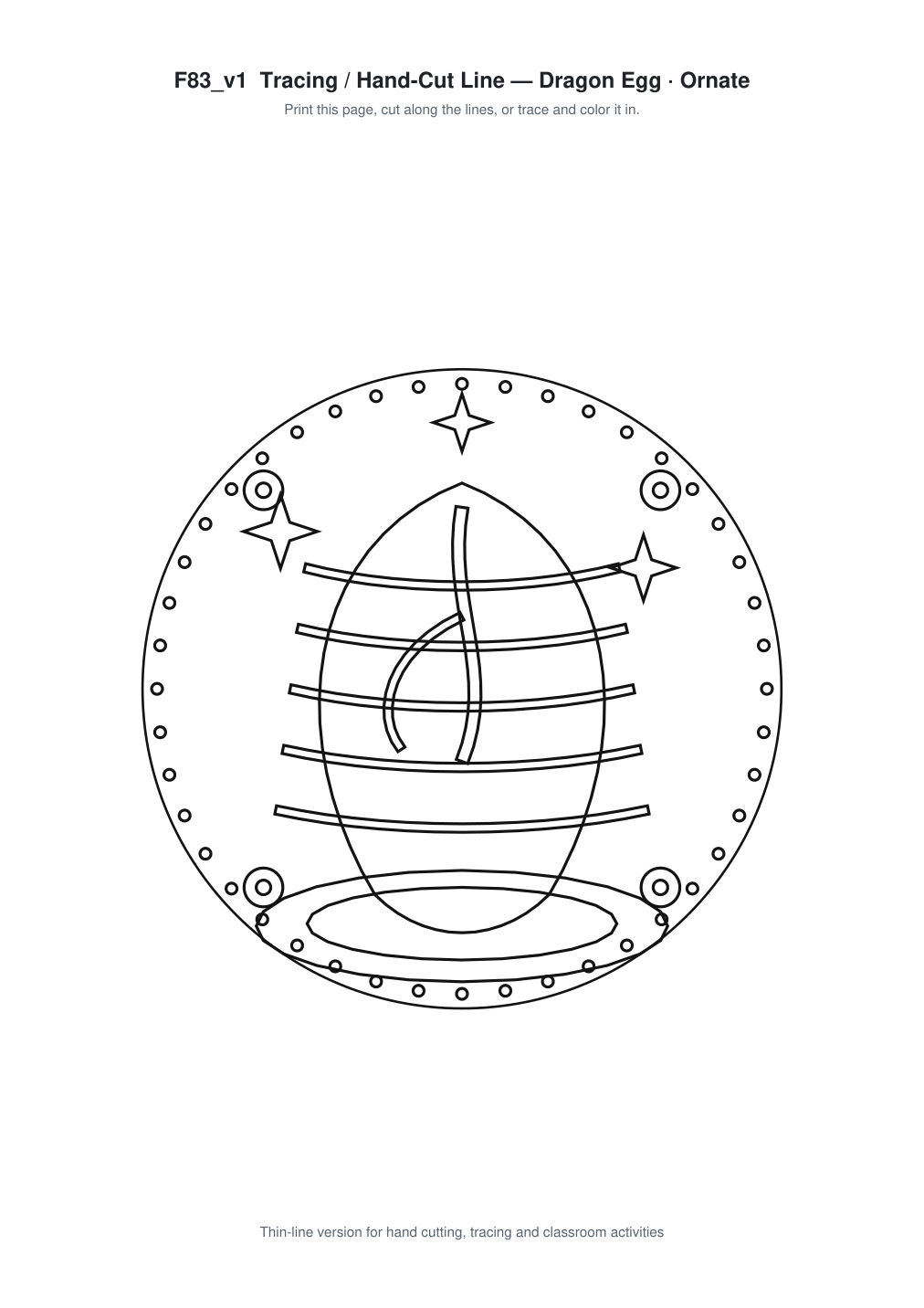 Dragon Egg Ornate Paper Cut Panel - Free SVG + PDF Pack - line art