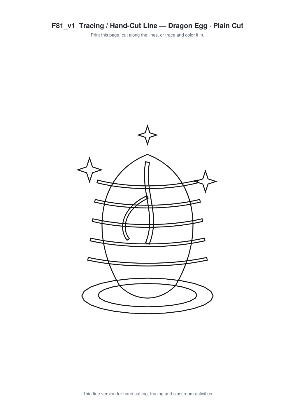 Dragon Egg Paper Cut Template - Free SVG + PDF Pack - line art