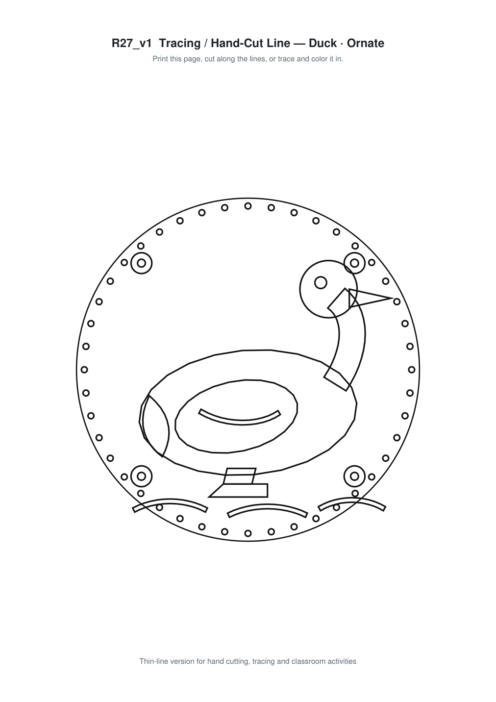 Duck Ornate Paper Cut Panel - Free SVG + PDF Pack - line art