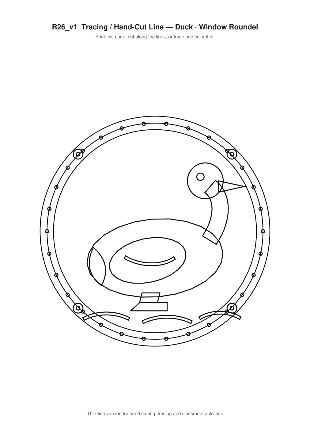 Duck Window Roundel Paper Cut - Free SVG + PDF Pack - line art