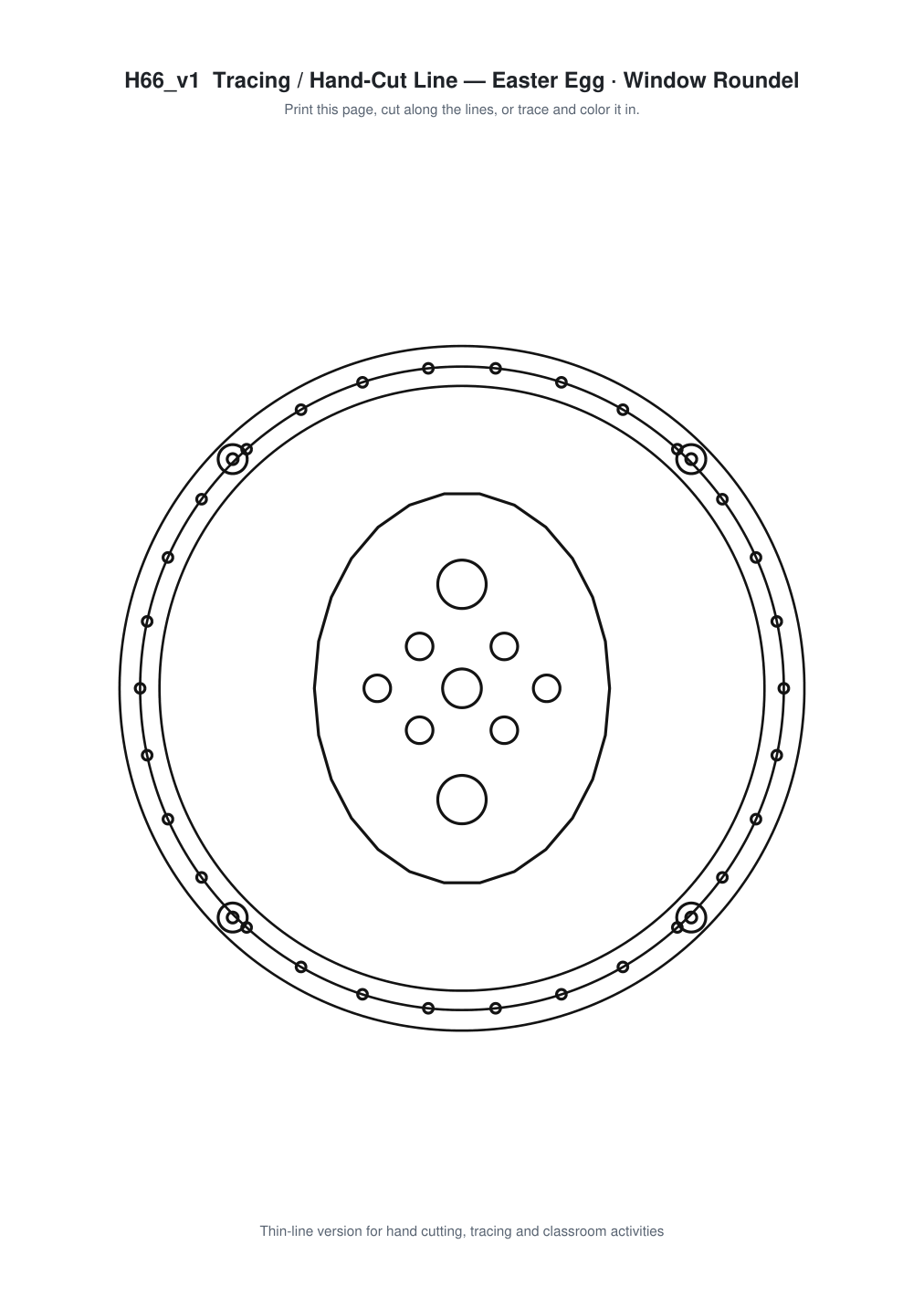 Easter Egg Window Roundel Paper Cut - Free SVG + PDF Pack - line art