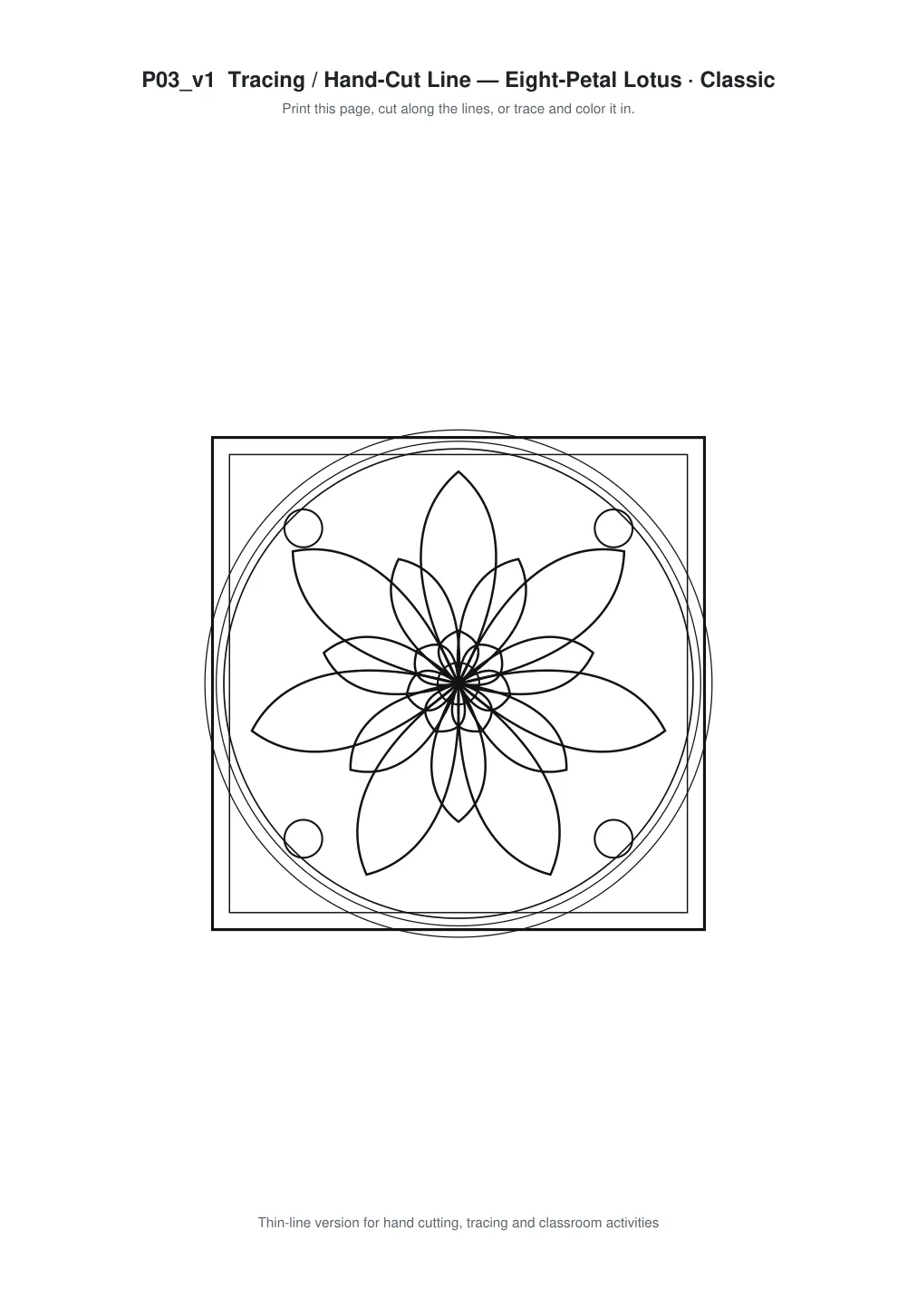 Eight-Petal Lotus Paper Cut Template - Free SVG + PDF Pack - line art