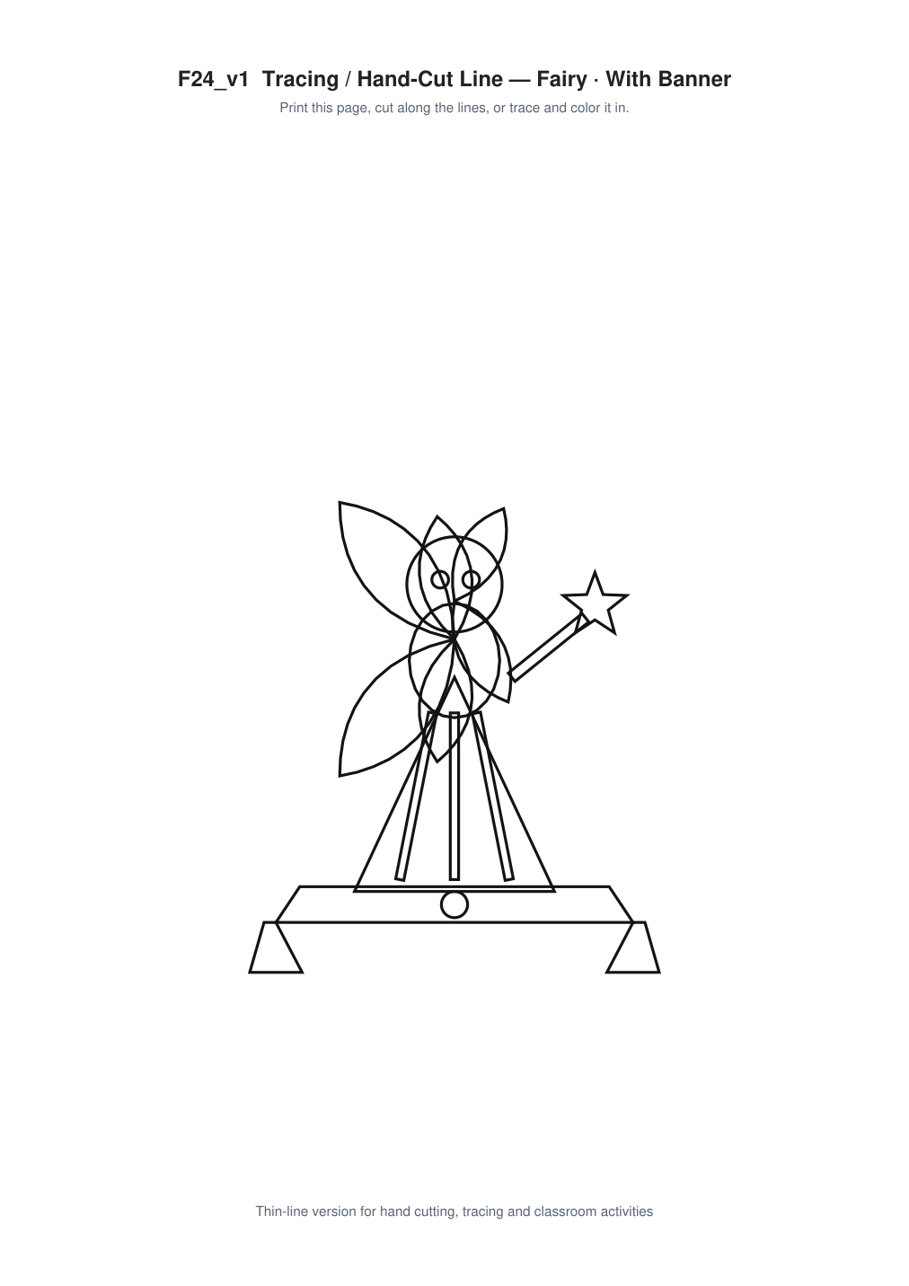 Fairy Banner Paper Cut - Free SVG + PDF Pack - line art