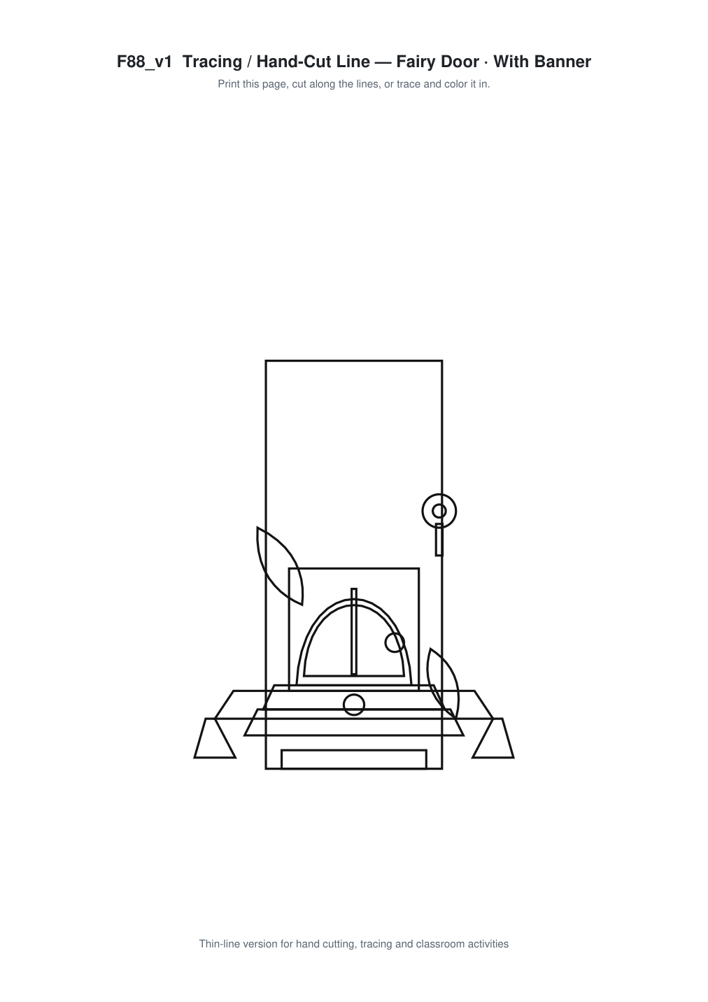 Fairy Door Banner Paper Cut - Free SVG + PDF Pack - line art