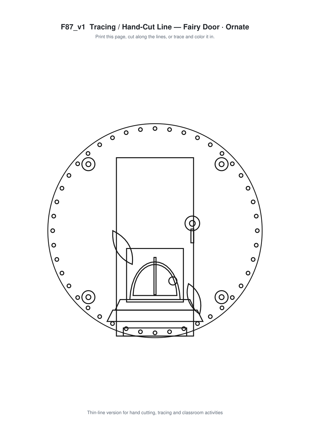 Fairy Door Ornate Paper Cut Panel - Free SVG + PDF Pack - line art