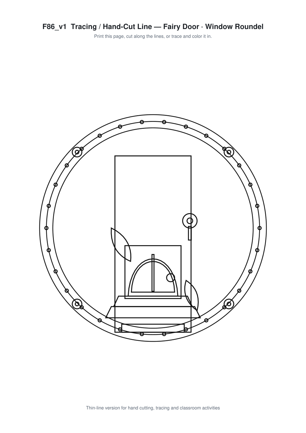 Fairy Door Window Roundel Paper Cut - Free SVG + PDF Pack - line art