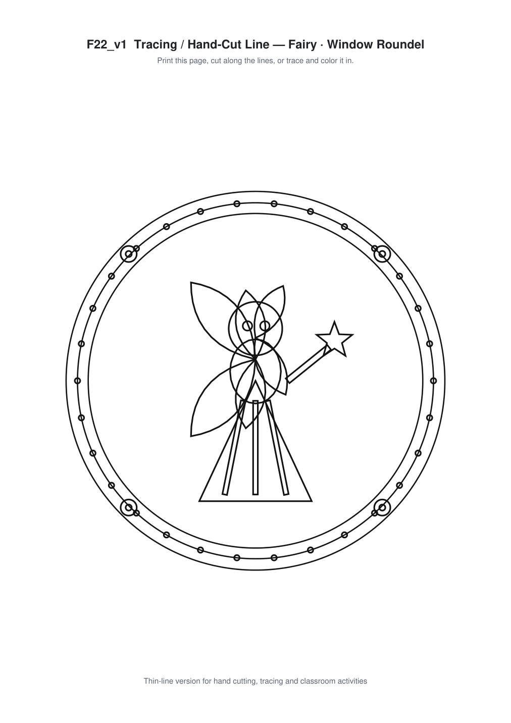 Fairy Window Roundel Paper Cut - Free SVG + PDF Pack - line art