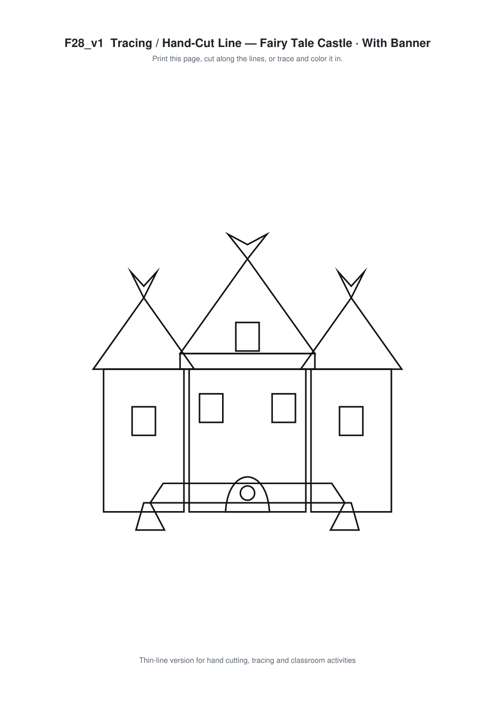 Fairy Tale Castle Banner Paper Cut - Free SVG + PDF Pack - line art
