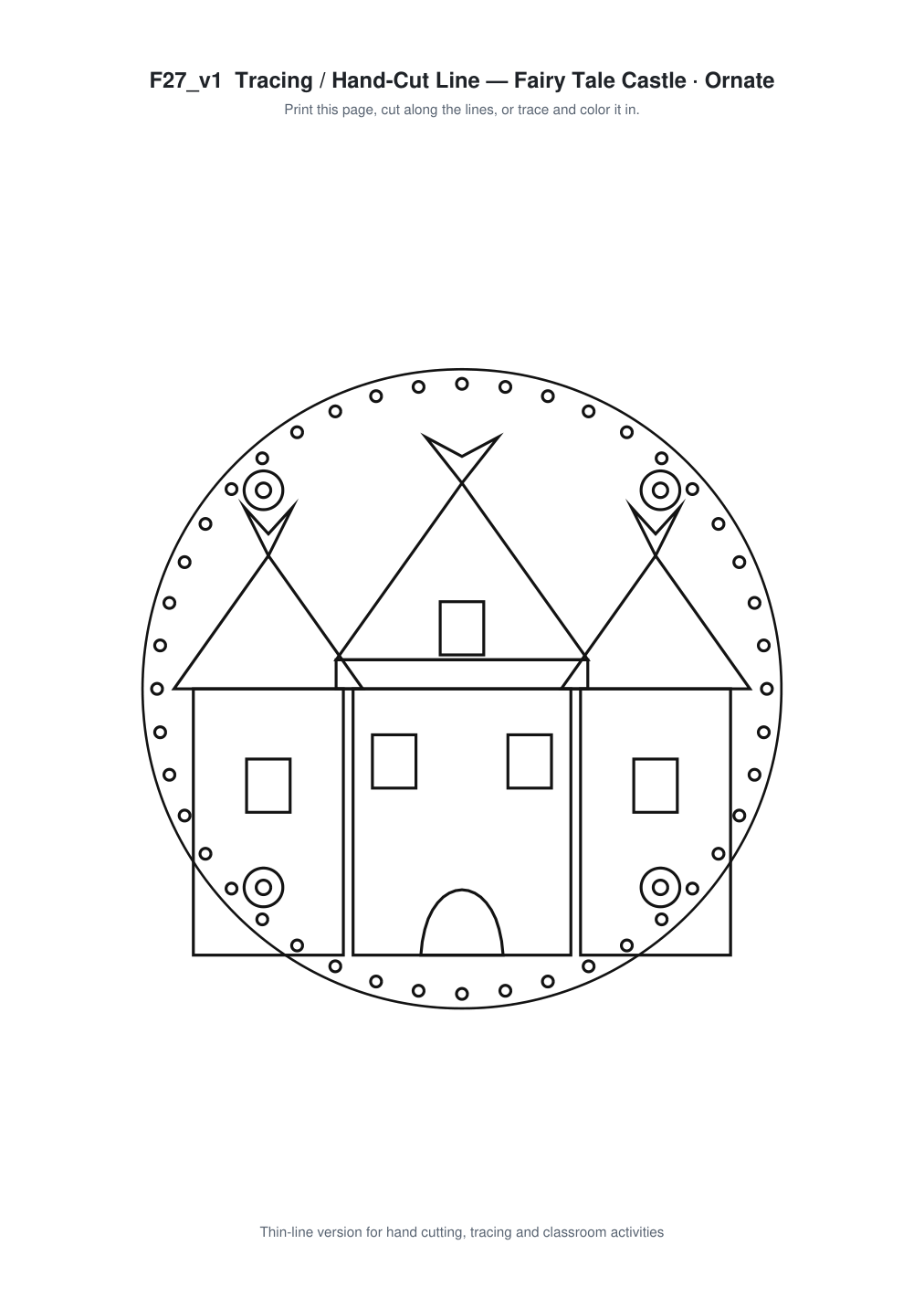 Fairy Tale Castle Ornate Paper Cut Panel - Free SVG + PDF Pack - line art