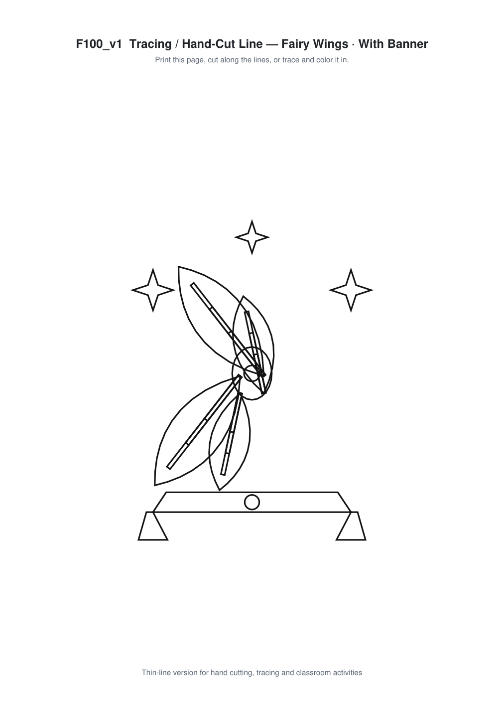 Fairy Wings Banner Paper Cut - Free SVG + PDF Pack - line art